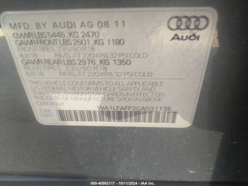 WA1LFAFP2CA031135 2012 Audi Q5 2.0T Premium