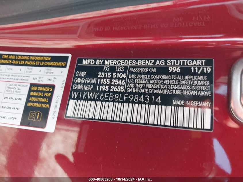 VIN W1KWK6EB8LF984314 2020 MERCEDES-BENZ AMG C 43 4MATIC