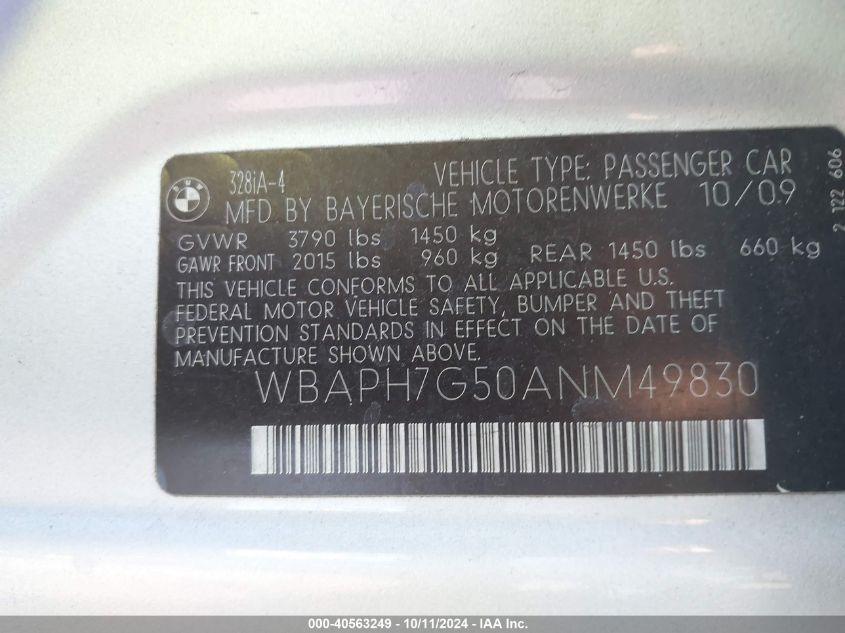 WBAPH7G50ANM49830 2010 BMW 328I