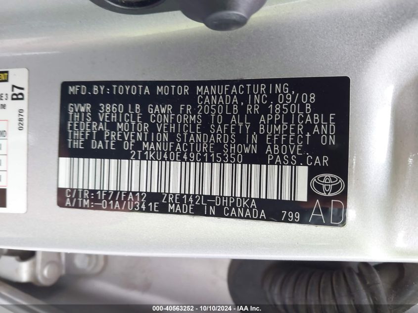 2T1KU40E49C115350 2009 Toyota Matrix