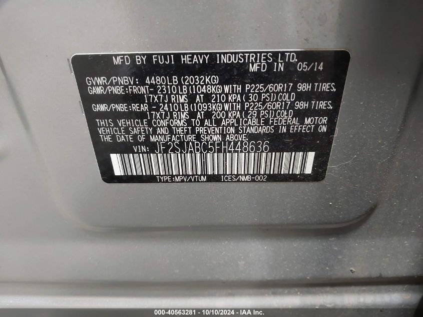 JF2SJABC5FH448636 2015 Subaru Forester 2.5I