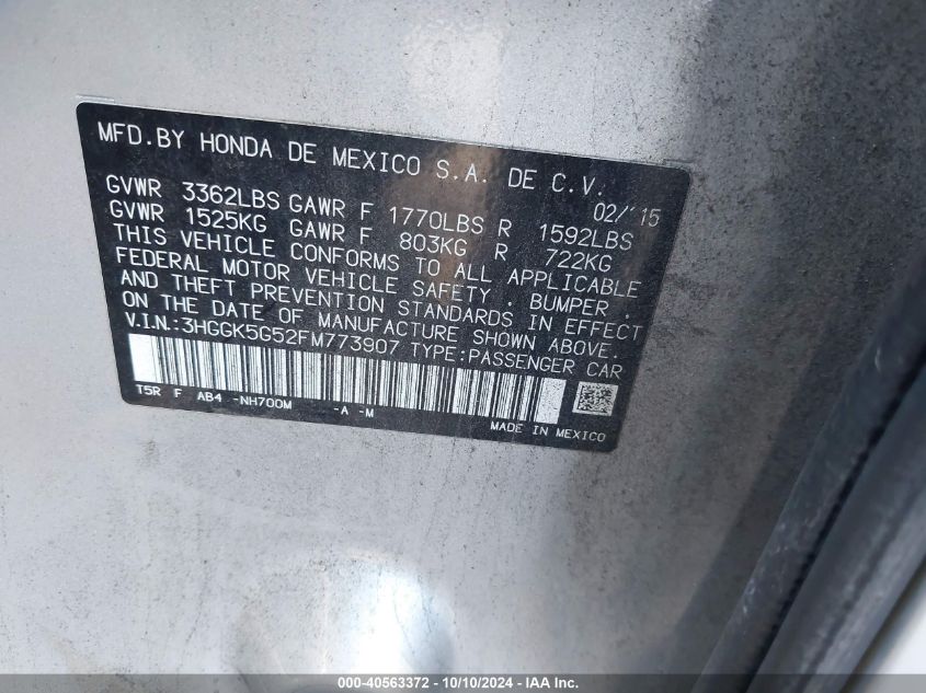 3HGGK5G52FM773907 2015 Honda Fit Lx