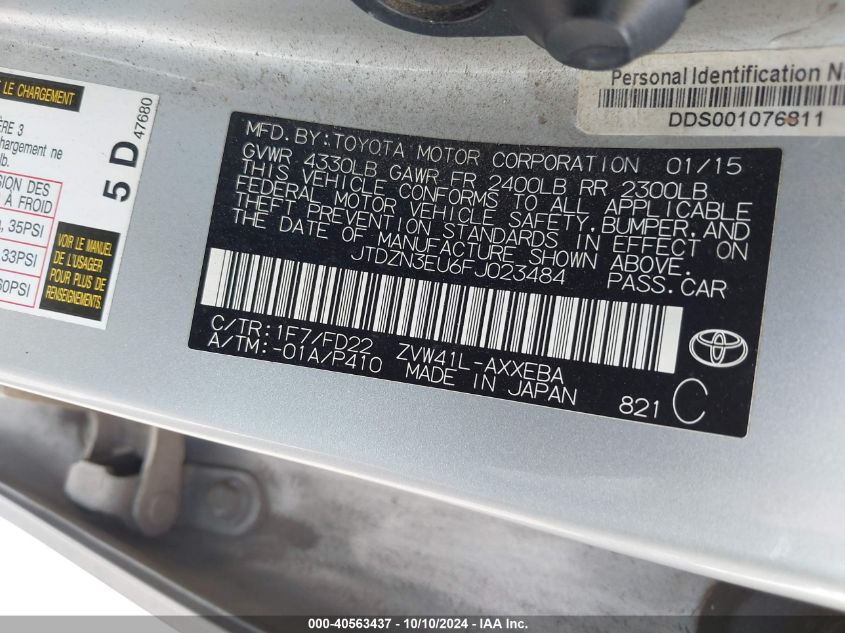 JTDZN3EU6FJ023484 2015 Toyota Prius V Three