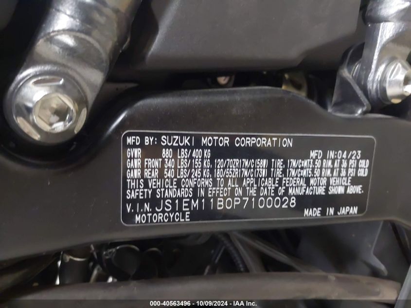 2023 Suzuki Gsx800 R VIN: JS1EM11B0P7100028 Lot: 40563496