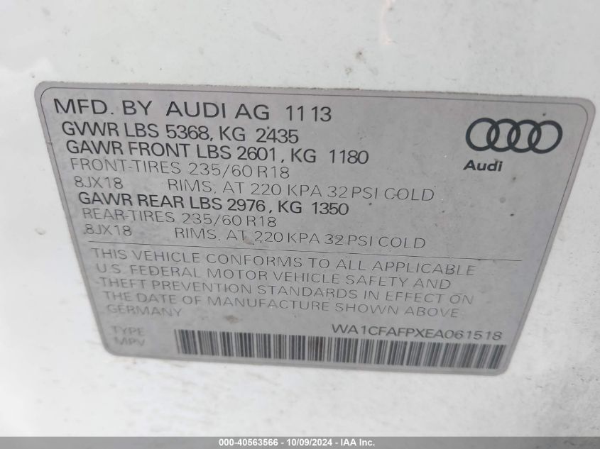 WA1CFAFPXEA061518 2014 Audi Q5 2.0T Premium