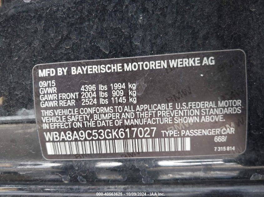 WBA8A9C53GK617027 2016 BMW 320I