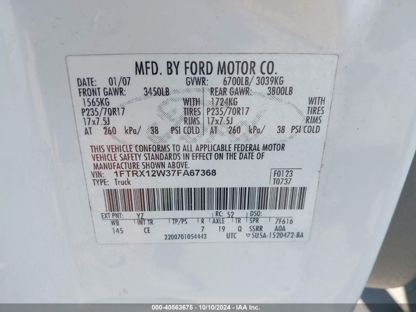 1FTRX12W37FA67368 2007 Ford F-150 Stx/Xl/Xlt