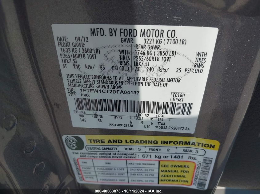 1FTFW1CT2DFA04137 2013 Ford F-150 Fx2