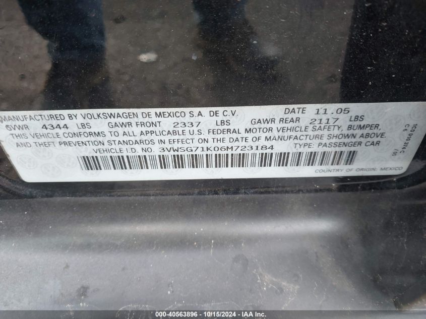2006 Volkswagen Jetta 2.5 VIN: 3VWSG71K06M723184 Lot: 40563896