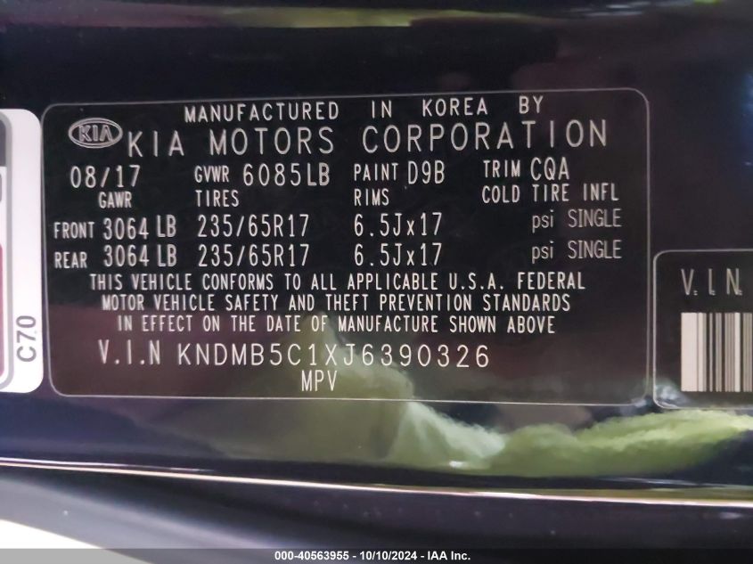 KNDMB5C1XJ6390326 2018 Kia Sedona Lx