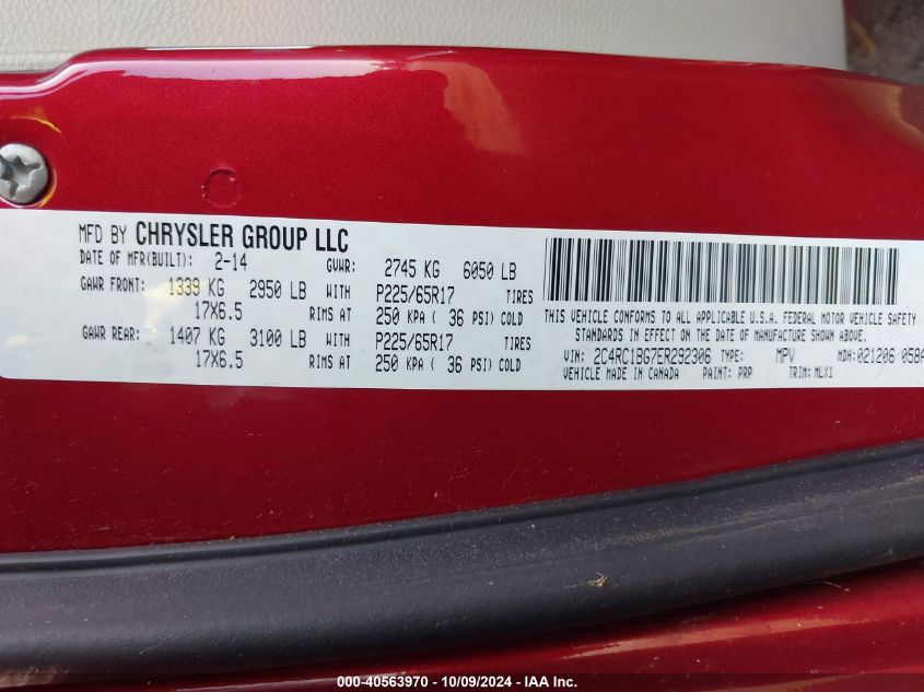 2C4RC1BG7ER292306 2014 Chrysler Town & Country Touring