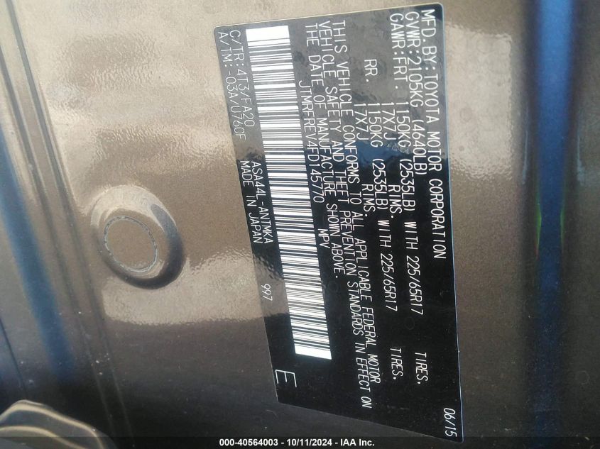 JTMRFREV4FD145770 2015 Toyota Rav4 Xle