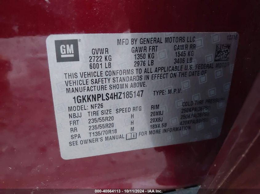 1GKKNPLS4HZ185147 2017 GMC Acadia Denali