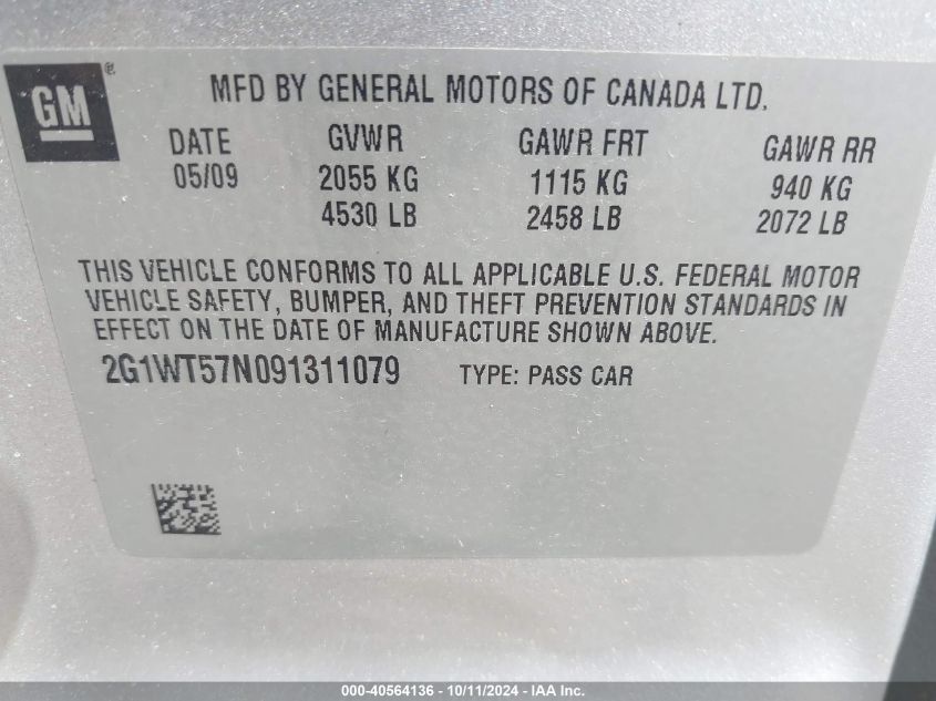 2G1WT57N091311079 2009 Chevrolet Impala Lt