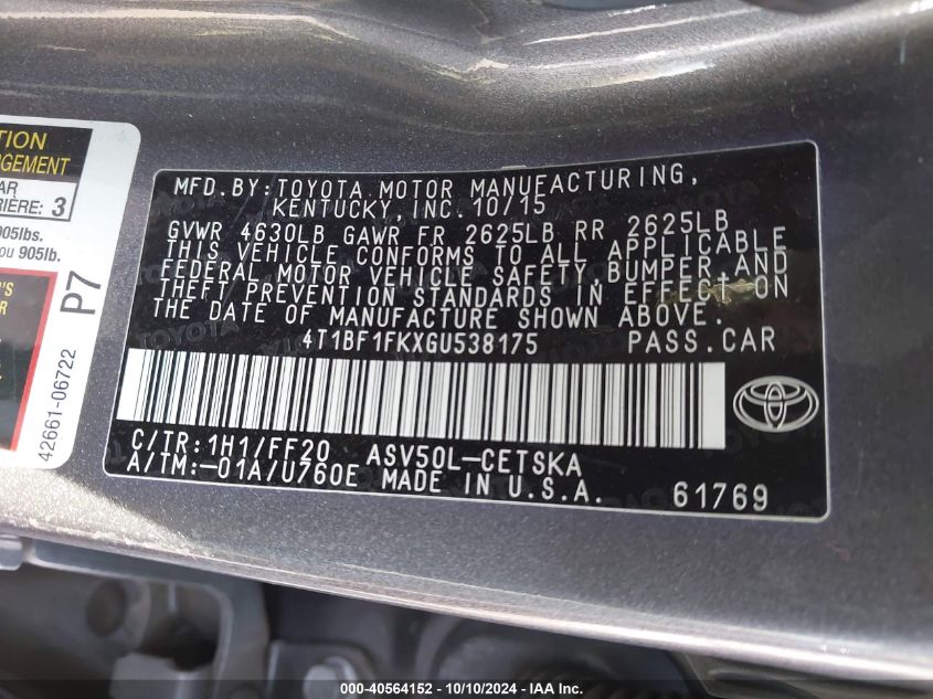 4T1BF1FKXGU538175 2016 Toyota Camry Se