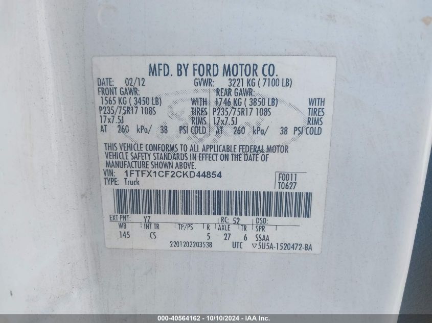 1FTFX1CF2CKD44854 2012 Ford F-150 Xl