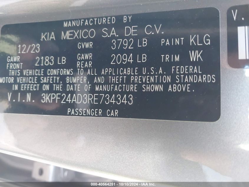 3KPF24AD3RE734343 2024 Kia Forte Lxs