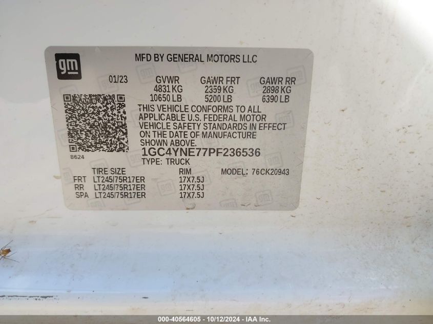 2023 Chevrolet Silverado 2500Hd 4Wd Long Bed Lt VIN: 1GC4YNE77PF236536 Lot: 40564605