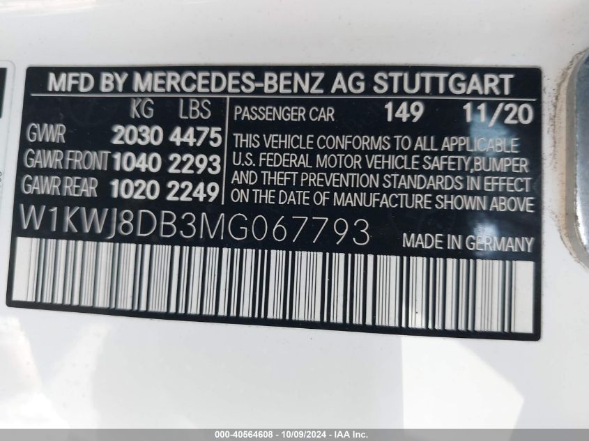 W1KWJ8DB3MG067793 2021 Mercedes-Benz C 300