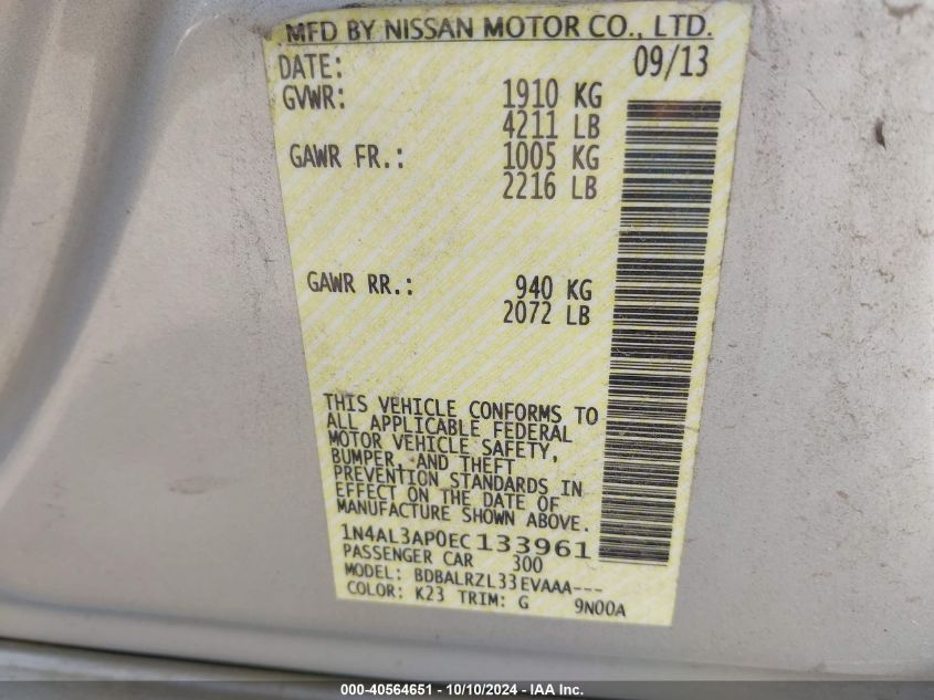 1N4AL3AP0EC133961 2014 Nissan Altima 2.5 S