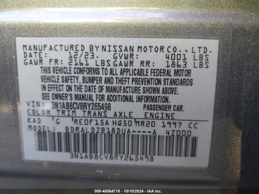 3N1AB8CV8RY265498 Nissan Sentra SV 9