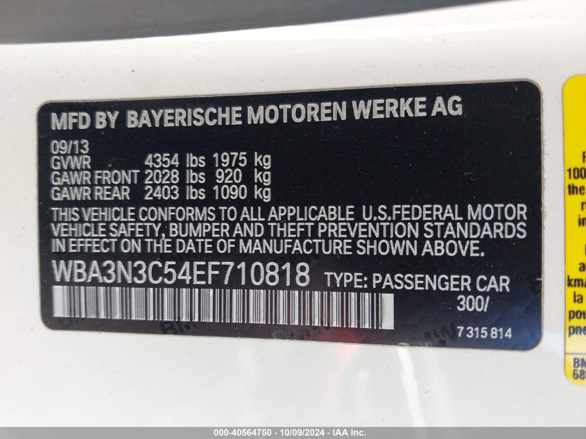 2014 BMW 428I VIN: WBA3N3C54EF710818 Lot: 40564750