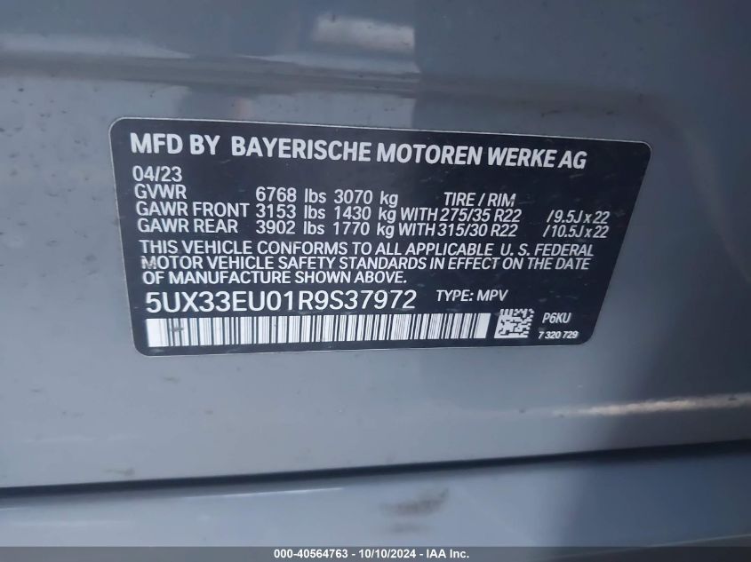 5UX33EU01R9S37972 2024 BMW X5 M60I