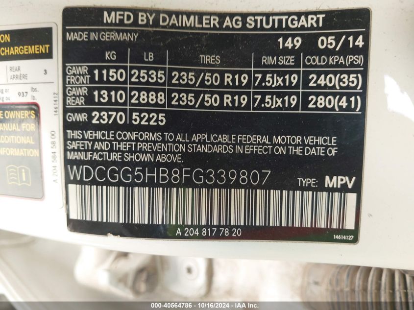 2015 MERCEDES-BENZ GLK 350 - WDCGG5HB8FG339807