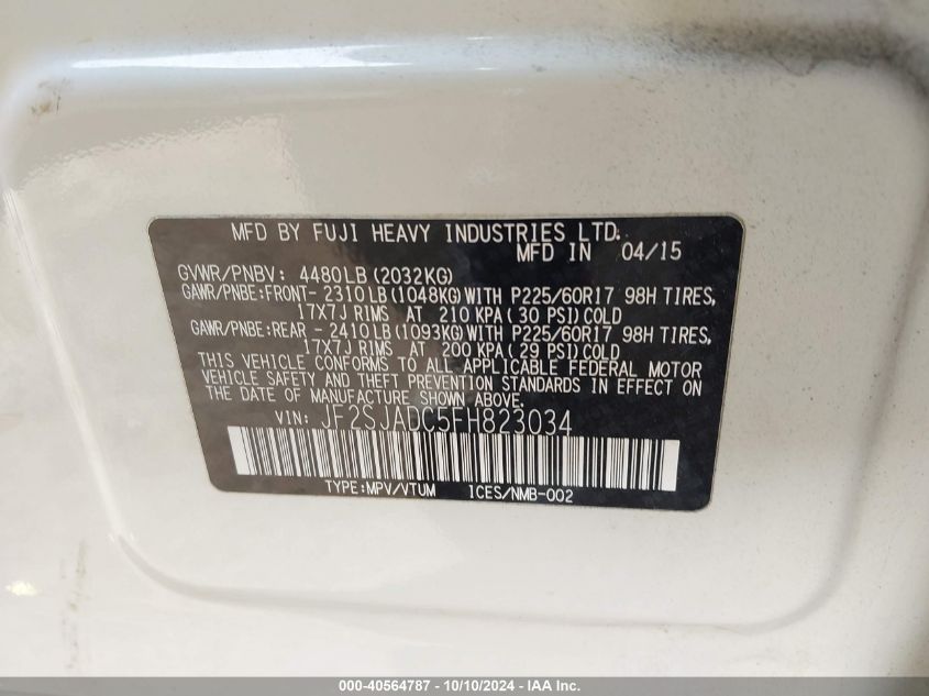 JF2SJADC5FH823034 2015 Subaru Forester 2.5I Premium