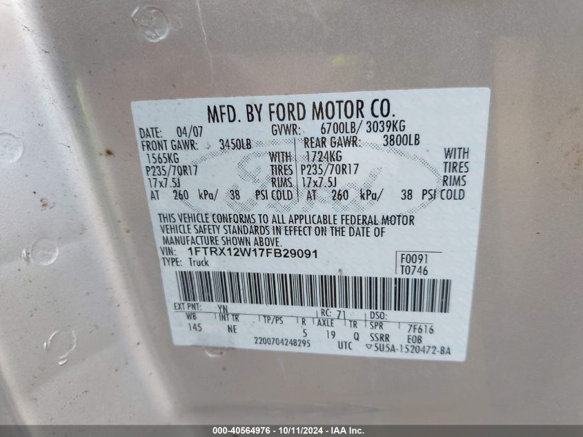 1FTRX12W17FB29091 2007 Ford F150