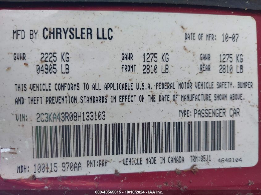 2C3KA43R08H133103 2008 Chrysler 300 Lx