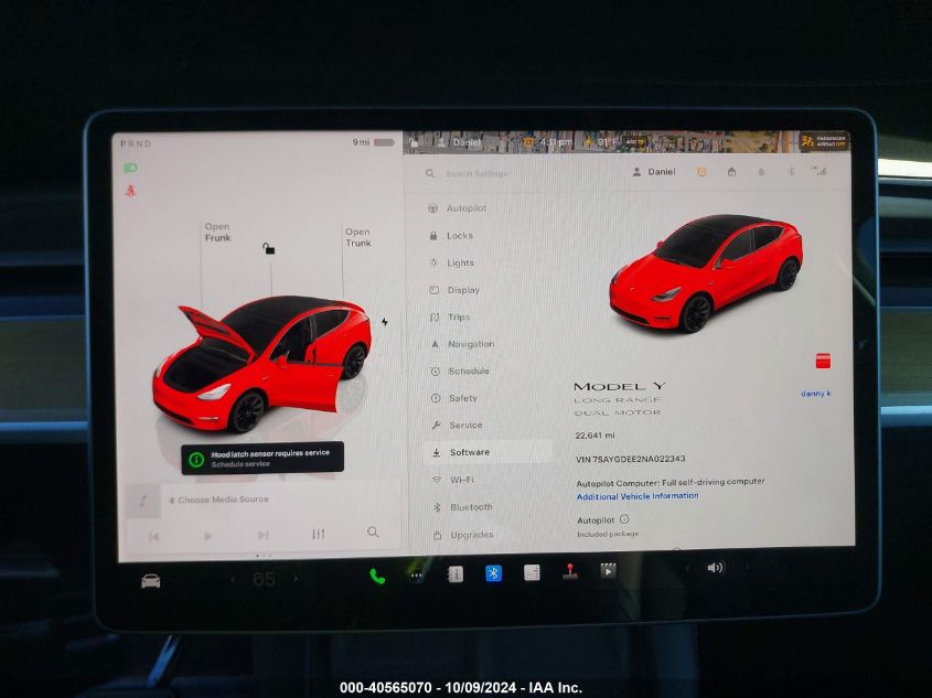 2022 Tesla Model Y Long Range Dual Motor All-Wheel Drive VIN: 7SAYGDEE2NA022343 Lot: 40565070