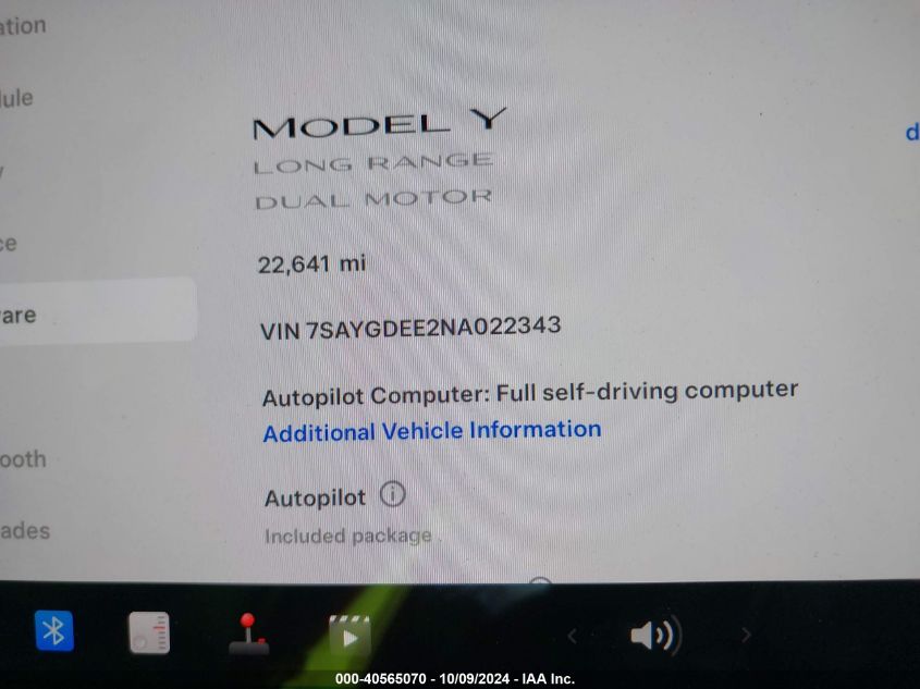 2022 Tesla Model Y Long Range Dual Motor All-Wheel Drive VIN: 7SAYGDEE2NA022343 Lot: 40565070