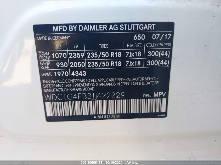 WDCTG4EB3JJ422229 2018 Mercedes-Benz Gla 250