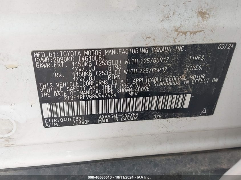 2T3F1RFV6RW447424 2024 Toyota Rav4 Le