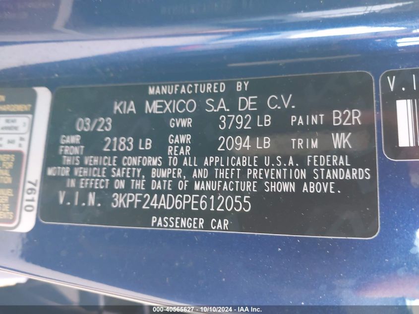 3KPF24AD6PE612055 2023 Kia Forte Lxs