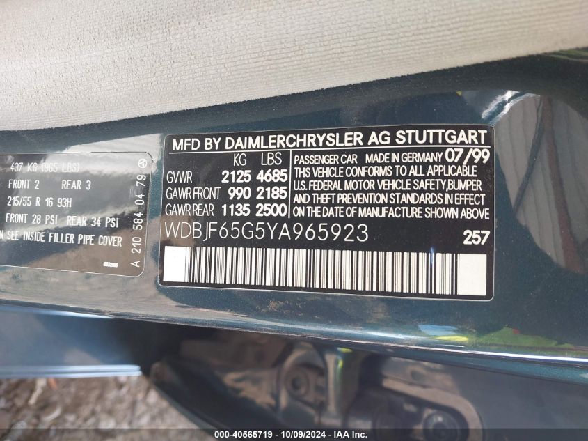 WDBJF65G5YA965923 2000 Mercedes-Benz E 320