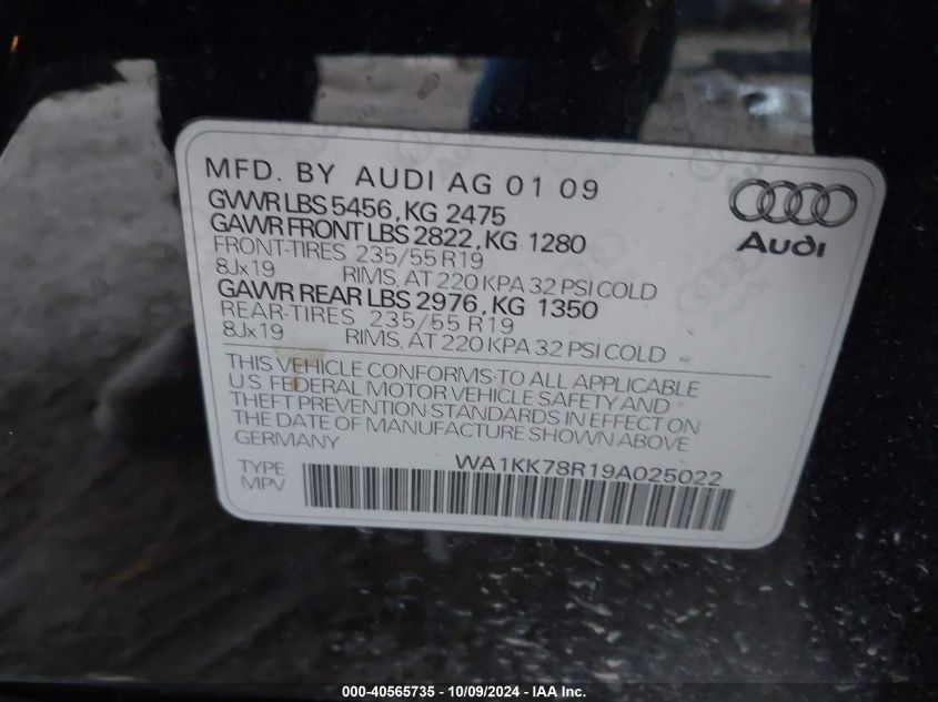 WA1KK78R19A025022 2009 Audi Q5 3.2 Premium