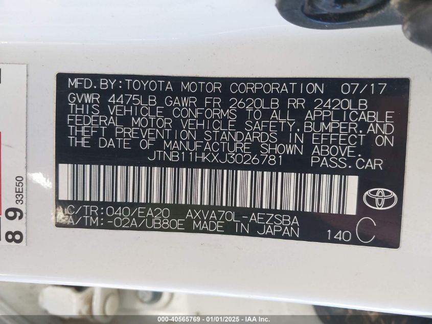 VIN JTNB11HKXJ3026781 2018 TOYOTA CAMRY no.9