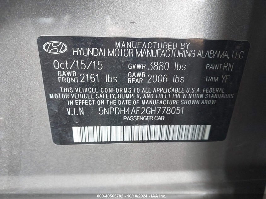 5NPDH4AE2GH778051 2016 Hyundai Elantra Se