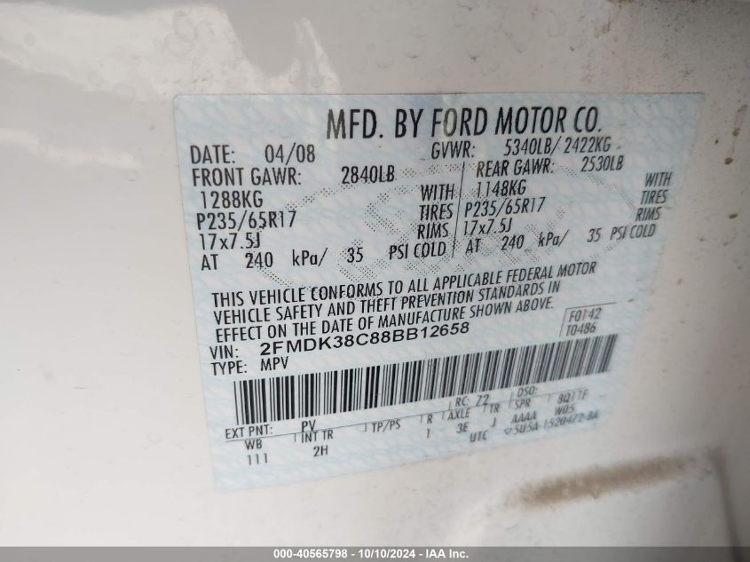 2FMDK38C88BB12658 2008 Ford Edge Sel