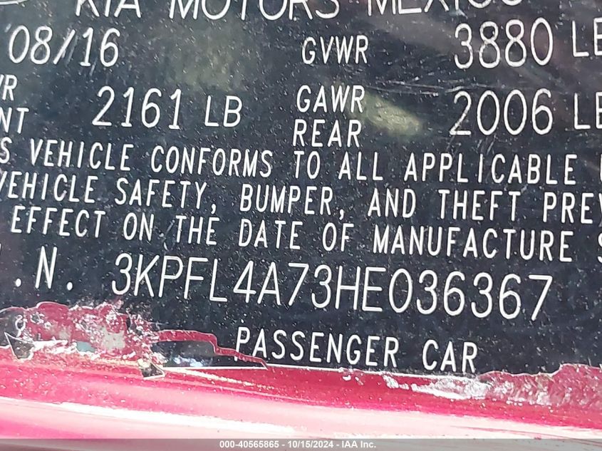 2017 KIA FORTE S - 3KPFL4A73HE036367