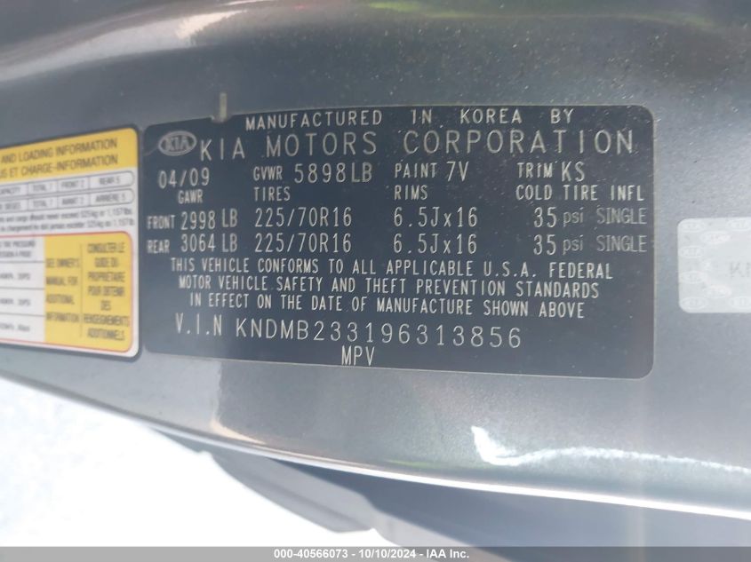 KNDMB233196313856 2009 Kia Sedona Lx