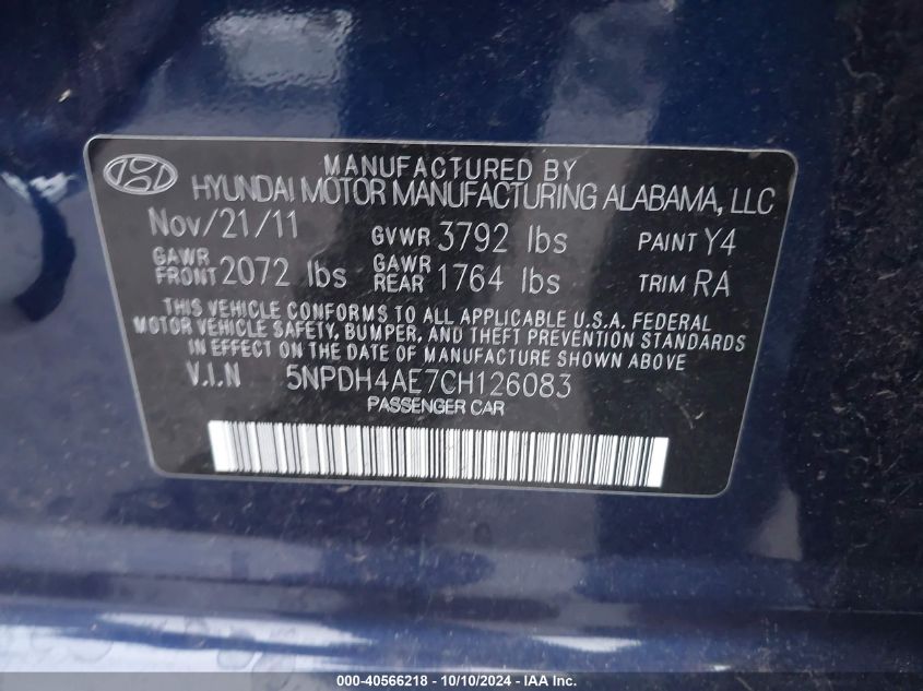 5NPDH4AE7CH126083 2012 Hyundai Elantra Gls