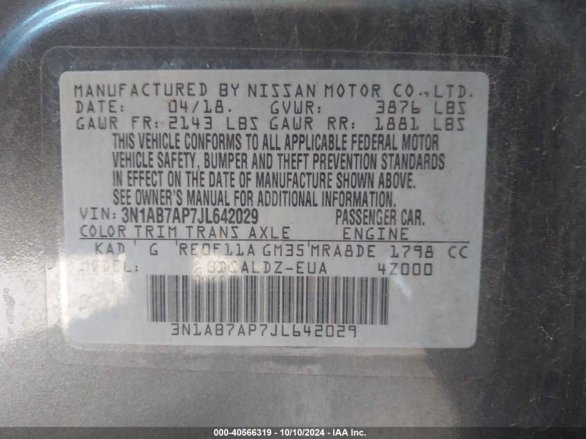 3N1AB7AP7JL642029 2018 Nissan Sentra Sv