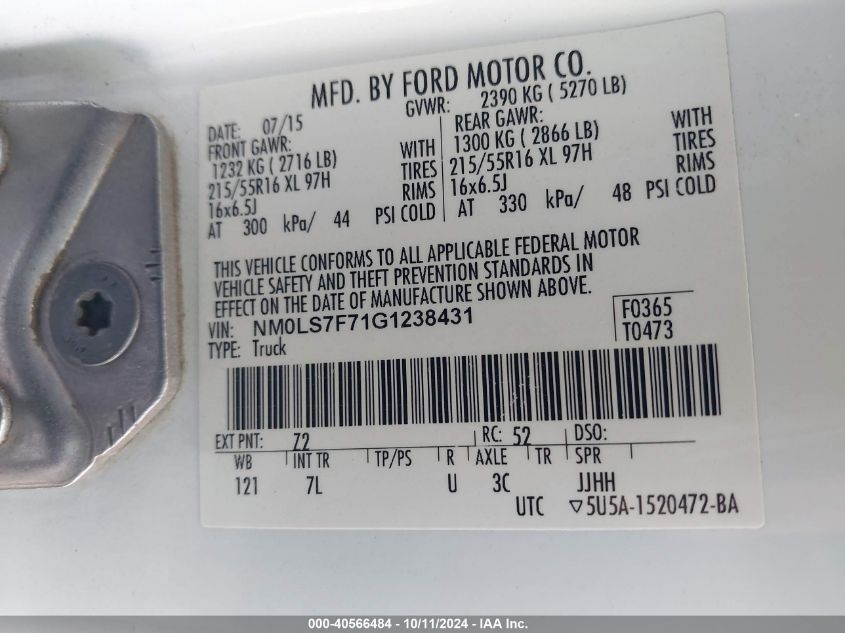 NM0LS7F71G1238431 2016 Ford Transit Connect Xlt