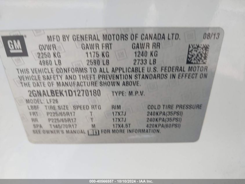 2GNALBEK1D1270180 2013 Chevrolet Equinox Ls