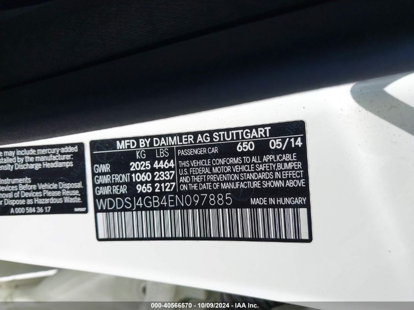 WDDSJ4GB4EN097885 2014 Mercedes-Benz Cla 250 4Matic