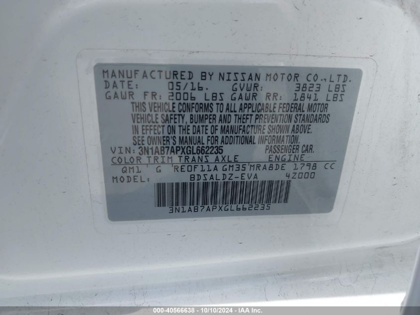 3N1AB7APXGL662235 2016 Nissan Sentra Fe+ S/S/Sl/Sr/Sv