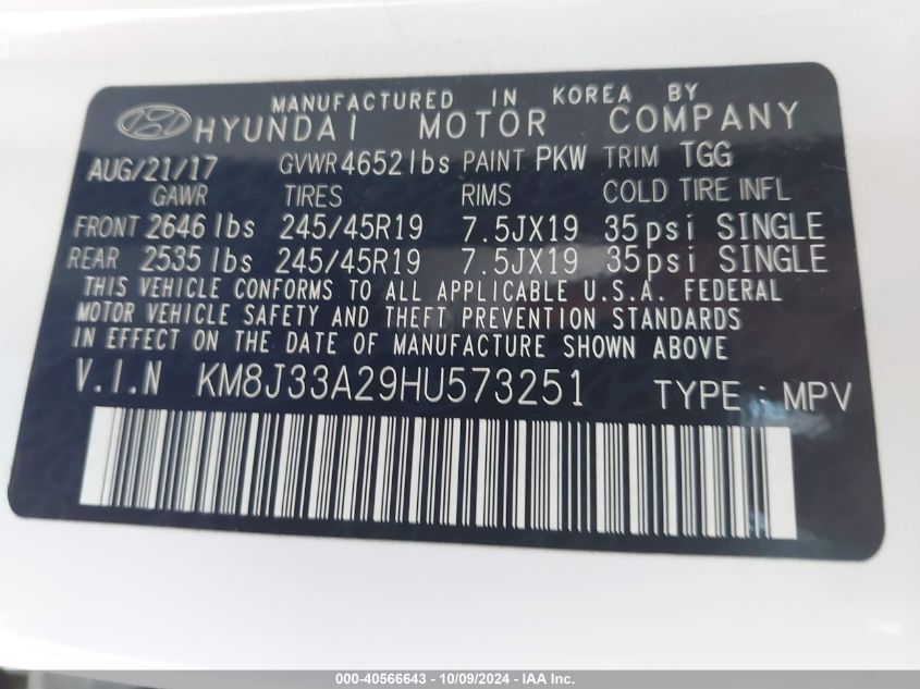 KM8J33A29HU573251 2017 Hyundai Tucson Value